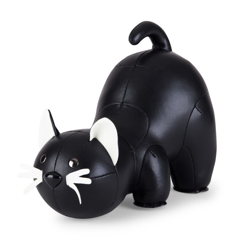Buchstütze Classic Katze Schwarz von Züny: Schwarze, katzenförmige Buchstütze aus Kunstleder mit weißen Akzenten.